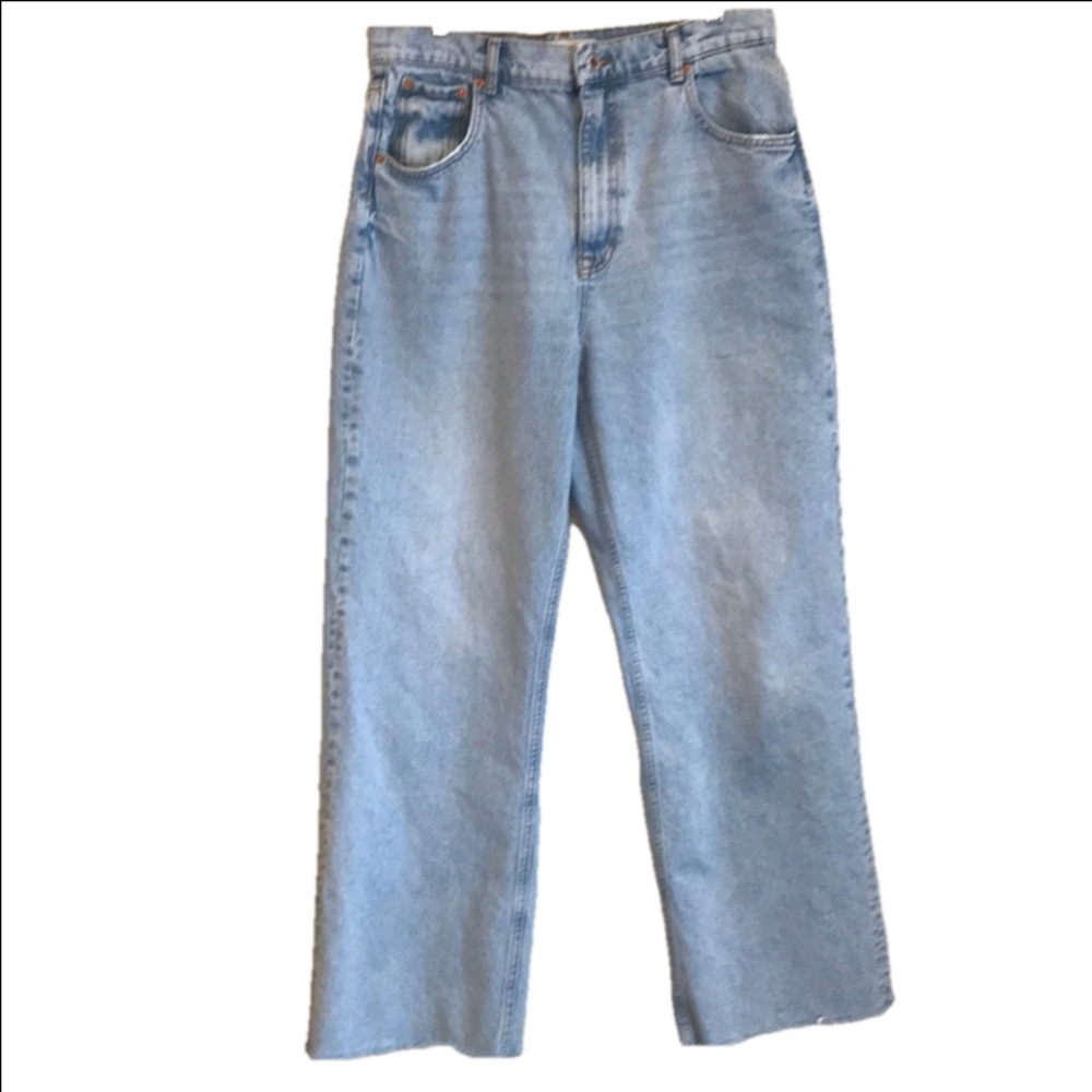 Zara The 90's Full Length High Rise Wide Leg Unfinished Hem Women Jeans NWOT - Picture 2 of 16